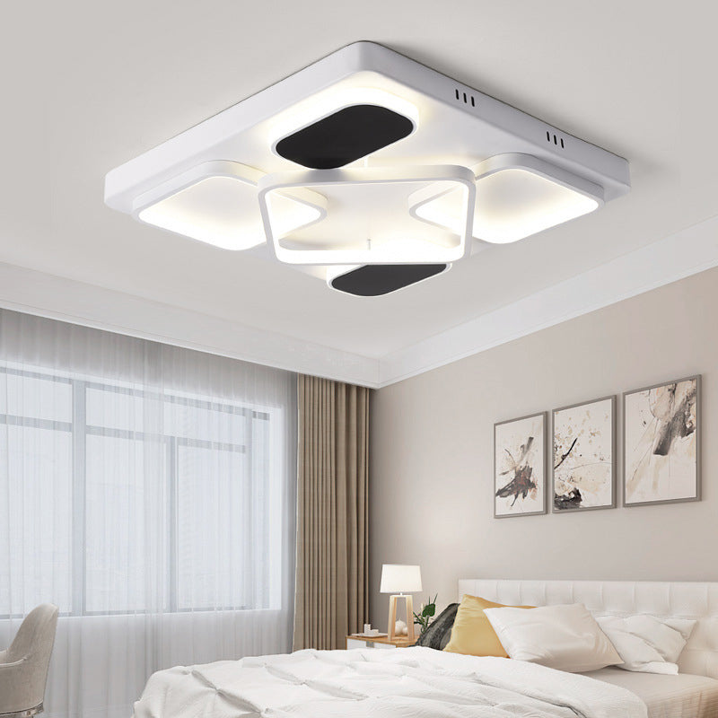 Modern Minimalist Square Flush Ceiling Light In Black Acrylic Shade Led 21.5/27.5 Width Perfect For