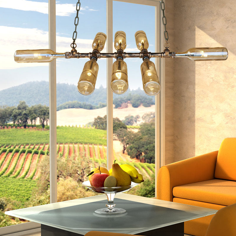 Blue/Amber Vintage Style Glass Bottle Chandelier Pendant Light With 8 Heads For Stairway Amber