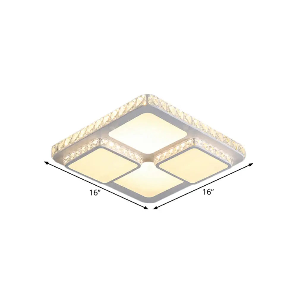 16/19.5 Minimalist Crystal Block Led Ceiling Lamp In Warm/White Light