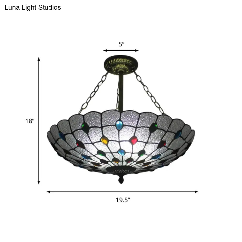 16’/19.5’ Wide Peacock Pendant Light Inverted Chandelier With Colorful Jewelry – Traditional