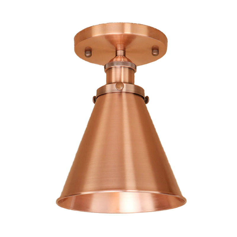 Metallic Vintage Style Rust/Copper Semi Flush Light Fixture - 1 Tapered Indoor Design