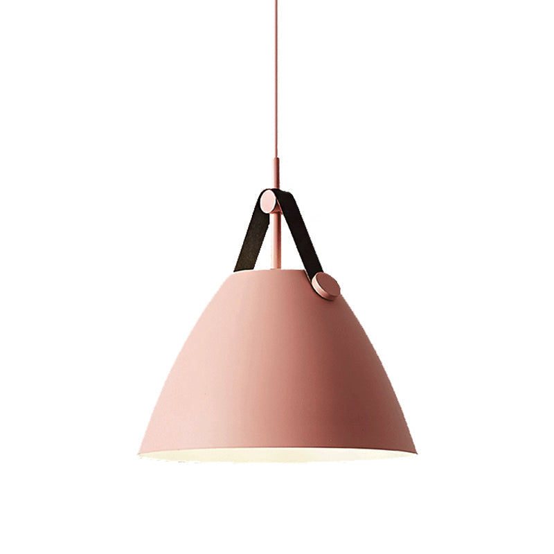 Modernist Conical Pendant Light 10.5/14 W 1-Bulb Metallic Suspension With Leather Strap Black/Blue