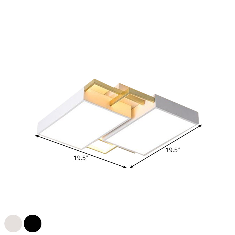 Modern Metal Led Flush Mount Light In Black/Gold Finish 16/19.5 Width With Warm/White