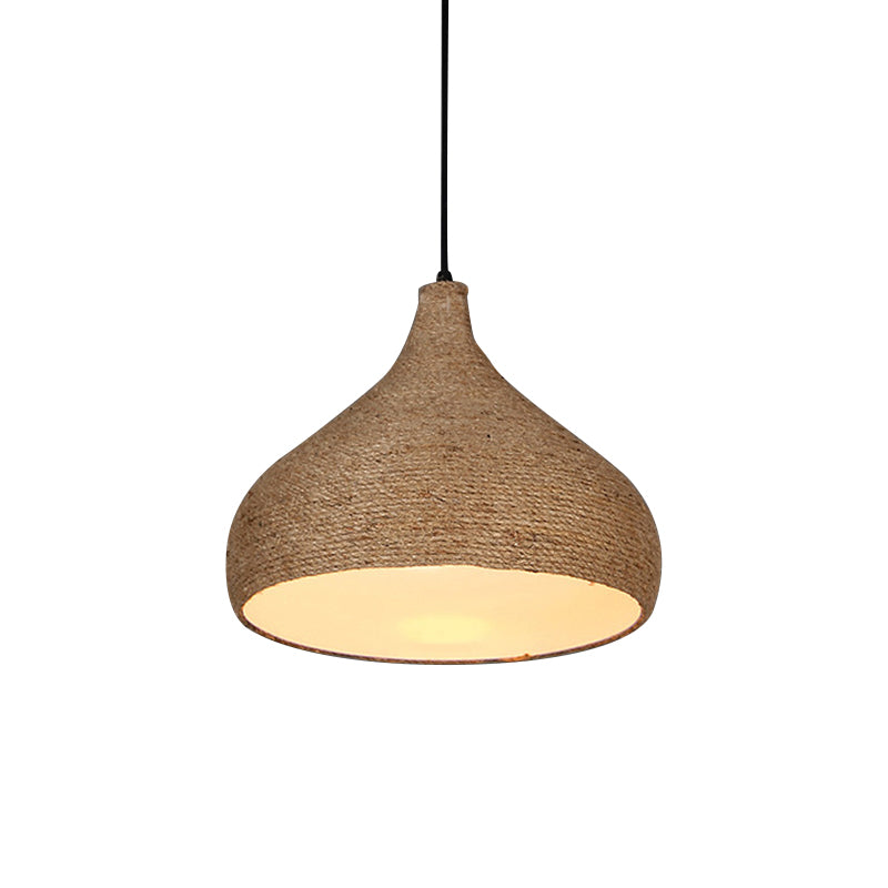 Hemp Rope Teardrop Pendant Light - Lodge Style Beige 1 Bulb Perfect For Living Room Suspension / 12