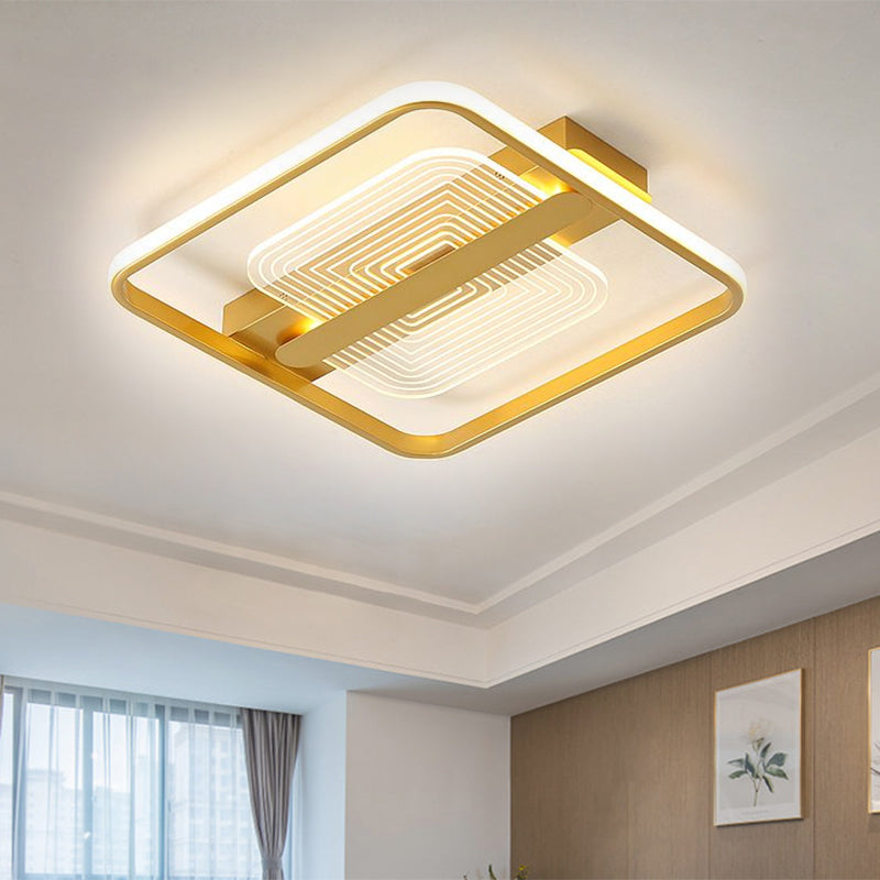Modern Square Metallic Gold Led Flush Mount Lamp In Warm/White 16.5’/20.5’ Width