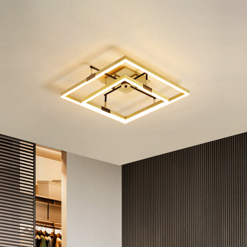 Modernist Led Metallic Flush Mount Lamp: Gold 2 - Square Semi Light In Warm/White - 19.5’/23.5’