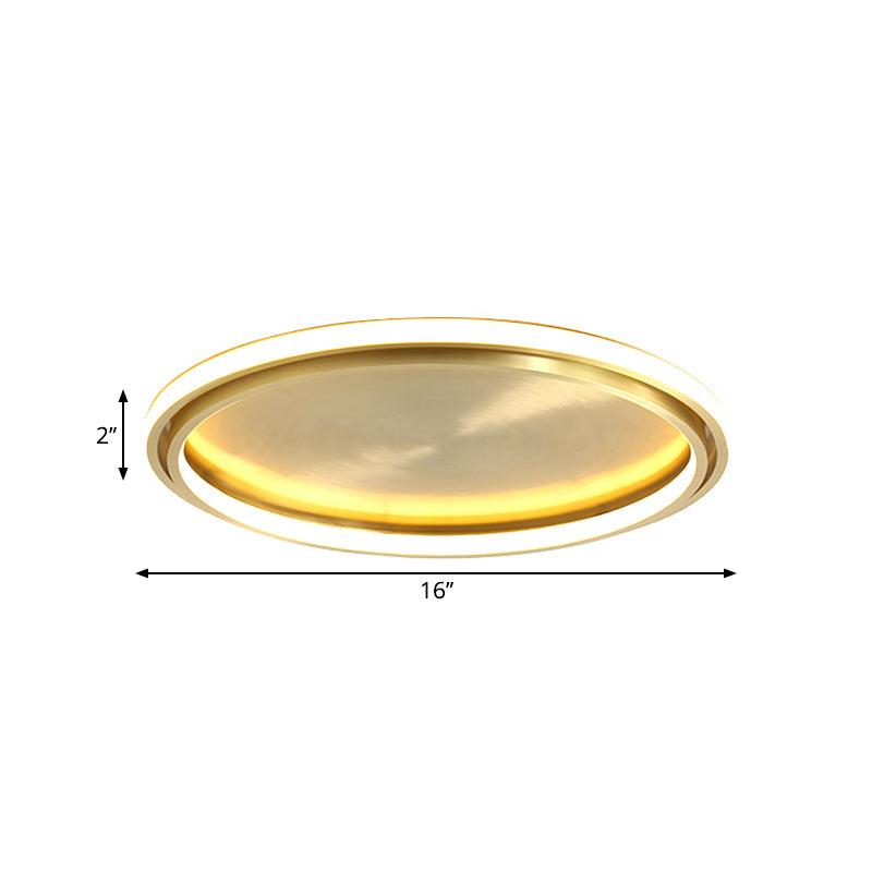 Modern Led Circle Flush Mount Ceiling Light In Gold - 16’/19.5’ Wide For Bedroom