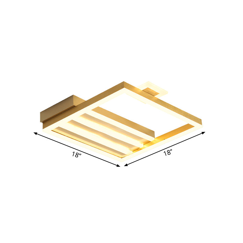 Contemporary Gold Metal Shade Flush Mount Ceiling Light Fixture - Square - Frame 18’/25.5’ Width