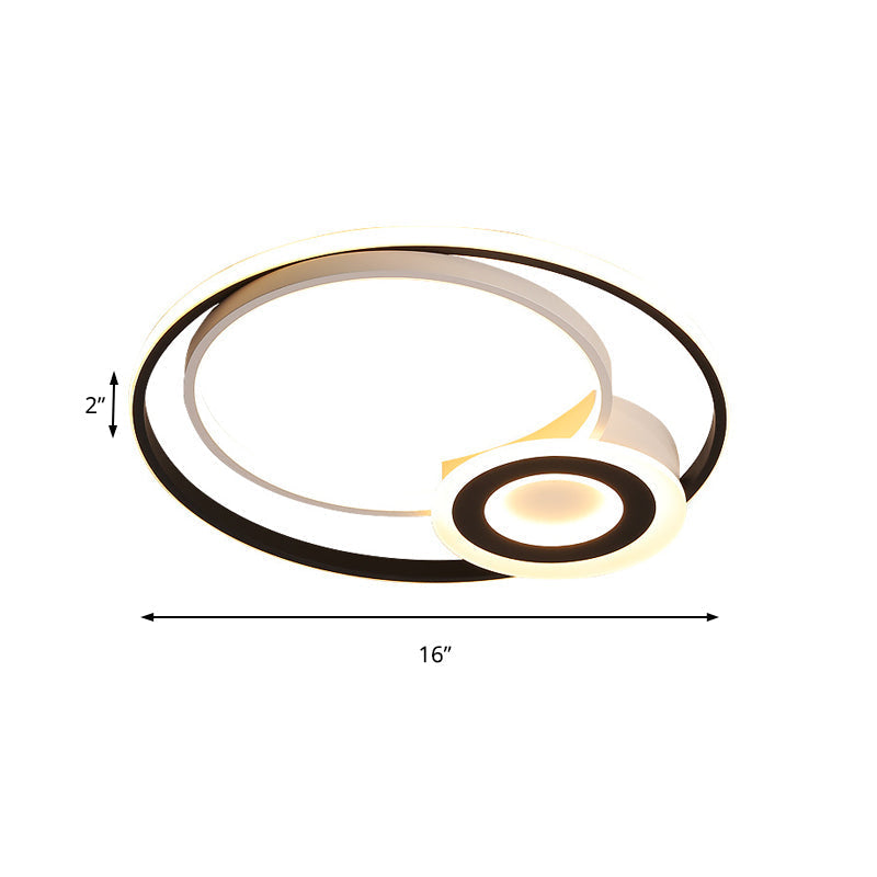 Nordic Acrylic Flush Mount Led Ceiling Fixture - Multi Rings Black/White 16’/19.5’/23.5’ Dia