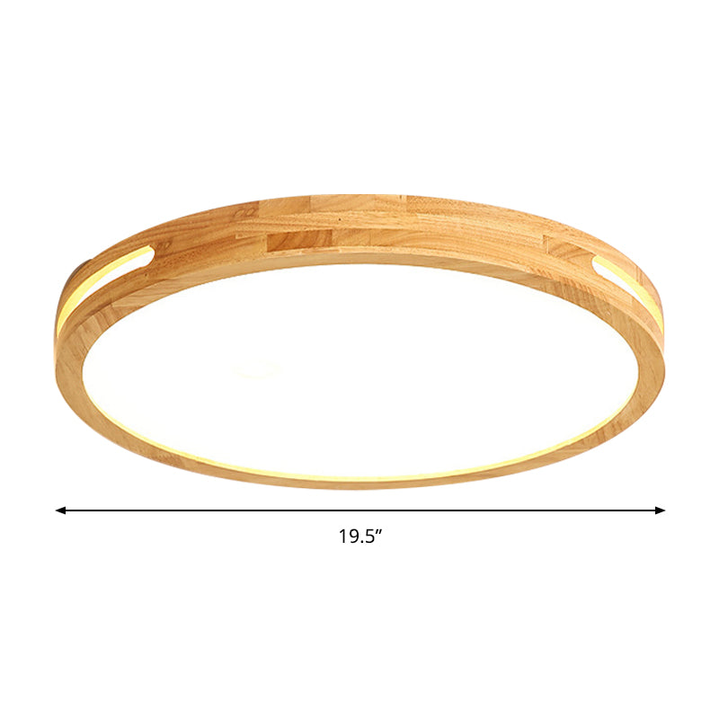 Japanese Style Led Ceiling Lamp In Beige - Circular Mount Wood Finish 12/16/19.5 Inch Wide Perfect