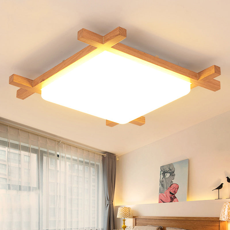 Modern Square Acrylic Wood Ceiling Lamp - White Led Flush Mount 15’/19’/23.5’ Width Ideal For