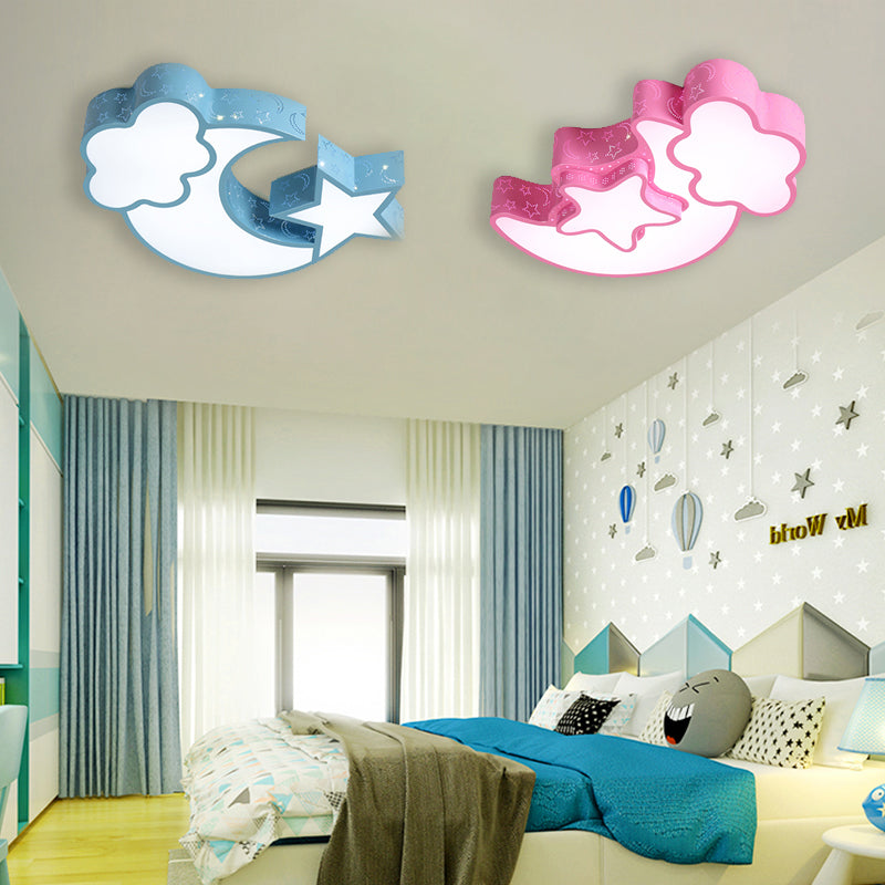 Colorful Kids Cloud & Crescent Ceiling Light - Hallway Acrylic Candy Flush Mount