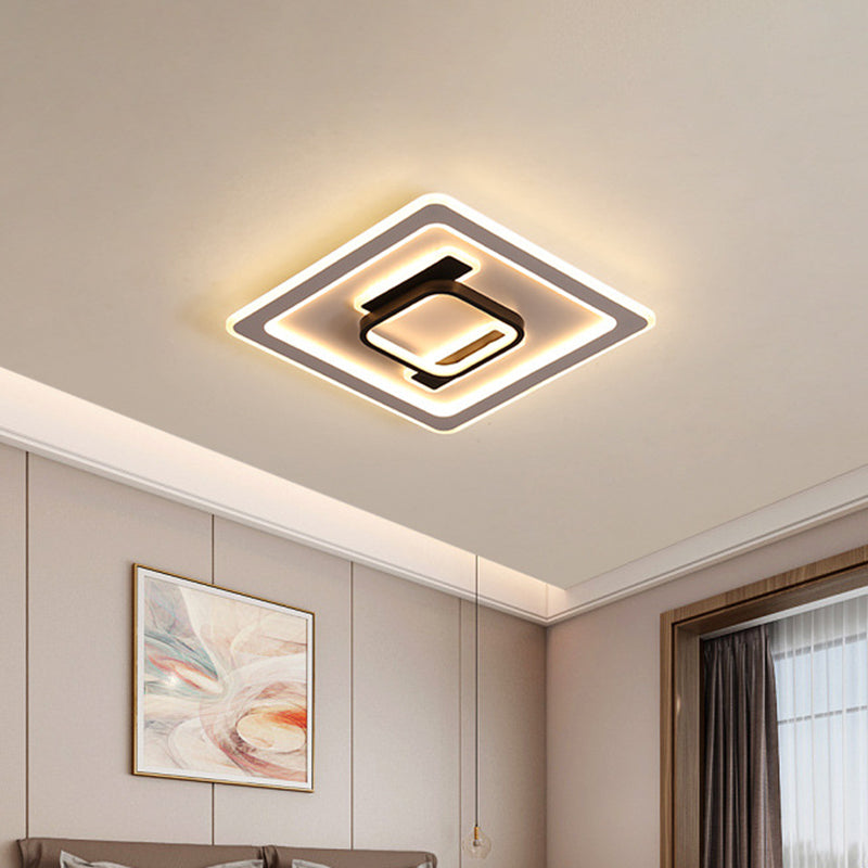 Modern Square Frame Flush Mount Lamp - Metallic Black And White Led Fixture With Warm/White