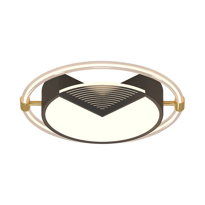 Contemporary Led Flush Ceiling Light Black Circle Design Metallic Finish For Sleeping Room -
