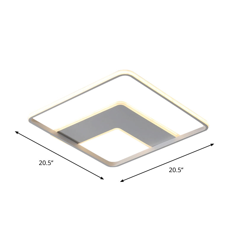 Nordic Square Flush Mount Acrylic Led Bedroom Lighting In White - 16.5/20.5 Width
