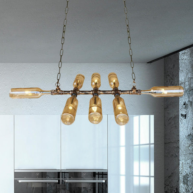 Blue/Amber Vintage Style Glass Bottle Chandelier Pendant Light With 8 Heads For Stairway