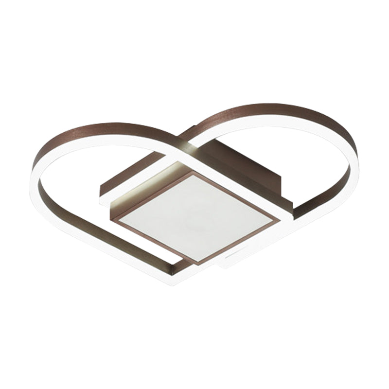 Gold/Coffee Acrylic Led Nordic Flush Mount Ceiling Light With Loving Heart Design - Warm/White