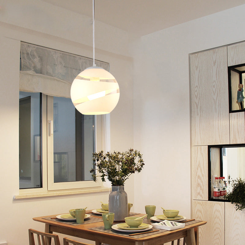 Contemporary Orbit Shade Pendant Light With Handblown Black/White Glass - Dining Room Lighting White