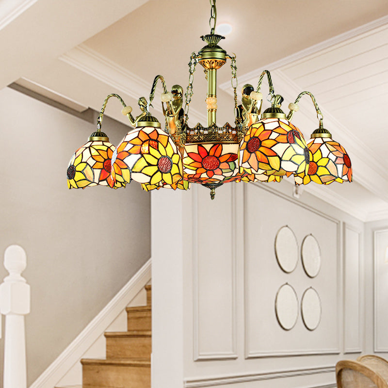 9/11 Lights Tiffany Sunflower Cut Glass Chandelier Pendant Lamp - Orange For Bedroom 9 /