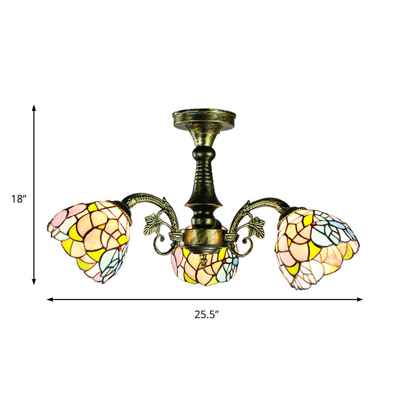 Antique Bronze Stained Glass Pendant Lighting: Leaf/Peacock Tail/Flower Tiffany Style 3/5 Lights