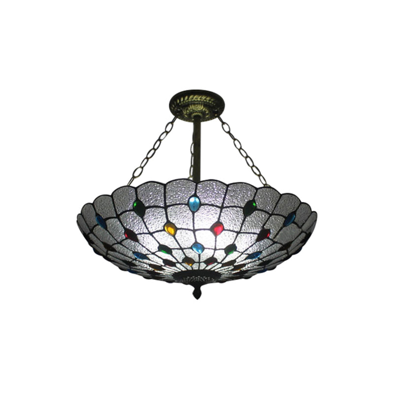 16/19.5 Wide Peacock Pendant Light Inverted Chandelier With Colorful Jewelry Traditional Design For