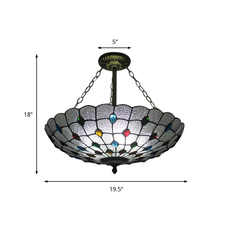 16/19.5 Wide Peacock Pendant Light Inverted Chandelier With Colorful Jewelry Traditional Design For