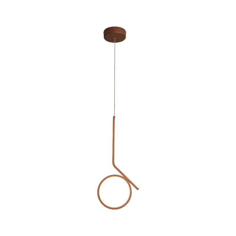 Contemporary Round And Bent Linear Metallic Led Pendant Ceiling Fixture In Brown With Warm/White