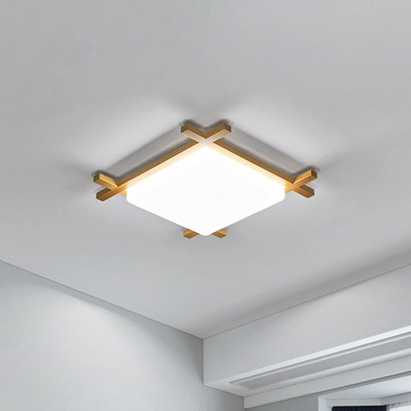 Modern Acrylic Square Ceiling Lamp With Led And Wood Frame - Beige/White Warm Light