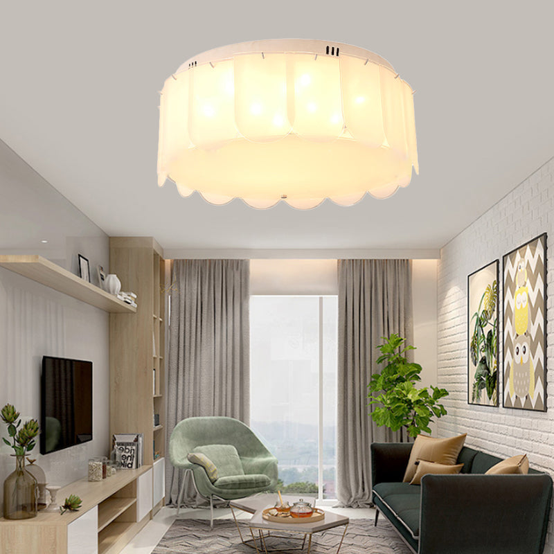 Modern Multi-Light Flush Mount: White Glass Drum Lighting Fixture 18/19.5 Wide