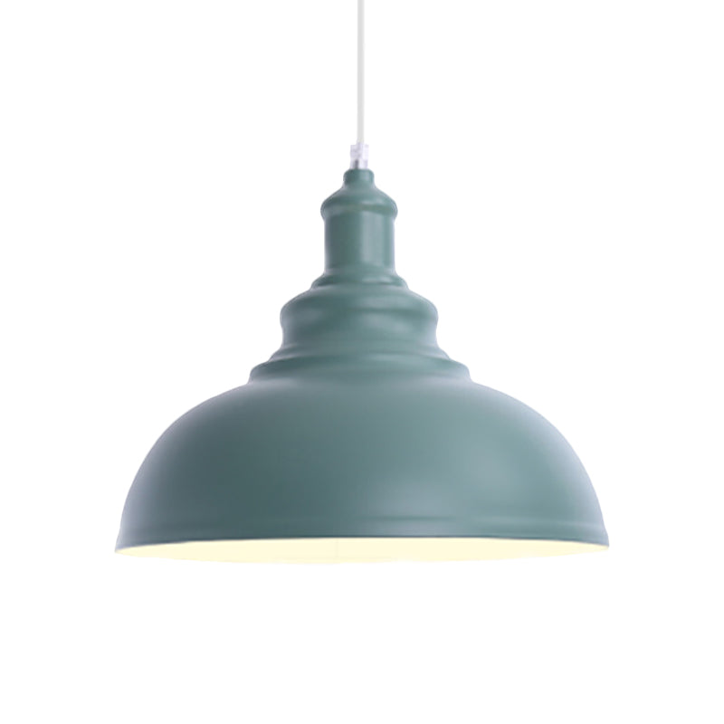 Macaron Style Pink/Yellow Bowl Ceiling Light: Metal Suspended Lamp For Bedroom - 1 Bulb Fixture