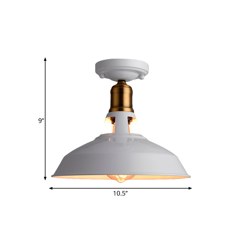 Retro Barn Ceiling Mounted Light 1-Light Semi Flush Fixture In Black/White - Stylish Metal Design