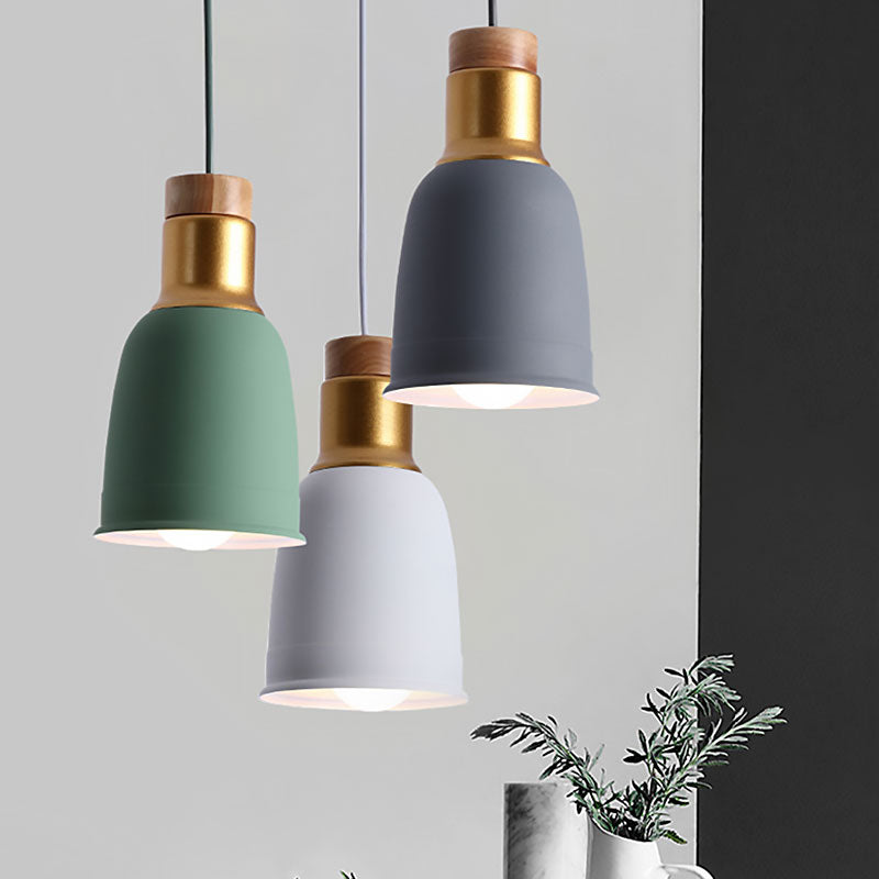 Nordic Metal Pendant Ceiling Light With Bell Hanging Design In Black/Grey/White - 1