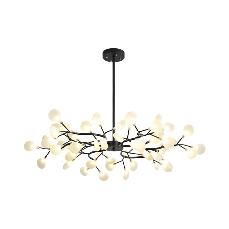 Frosted Black Branch Chandelier - Modern Metallic Suspended Light For Restaurant