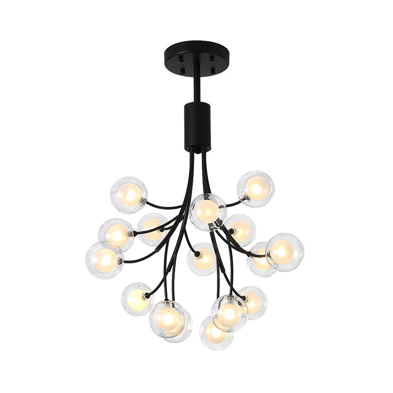 Contemporary Metal Pendant Chandelier - 16-Light Hanging Lamp Black Finish & Grape Design