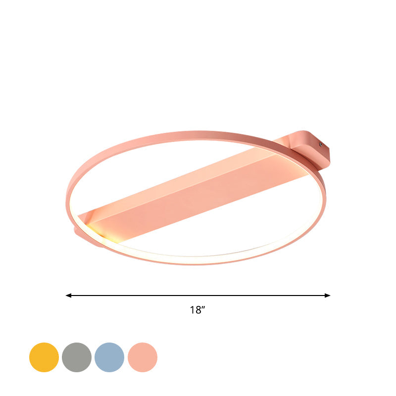 18’/22’ Kids Led Macaron Yellow/Pink/Grey Ceiling Light Fixture With Round Metal Frame