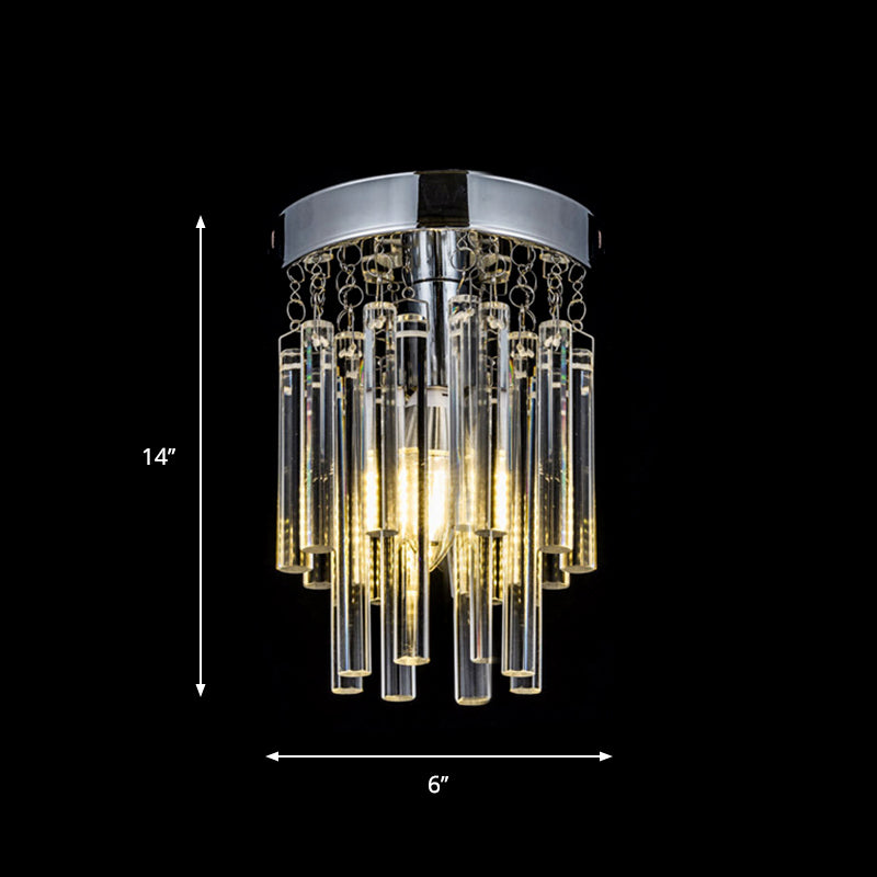 Round Chrome Crystal Bar Flush Mount Ceiling Light - Bare Bulb Flushmount