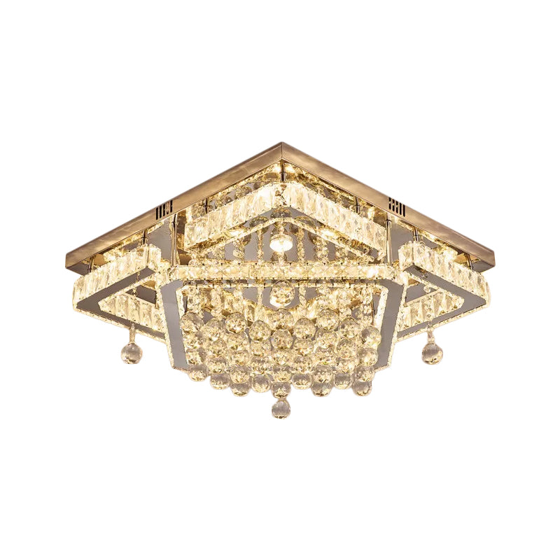 Square Crystal Led Ceiling Flush Mount Light Warm/White 18’/23.5’ Width