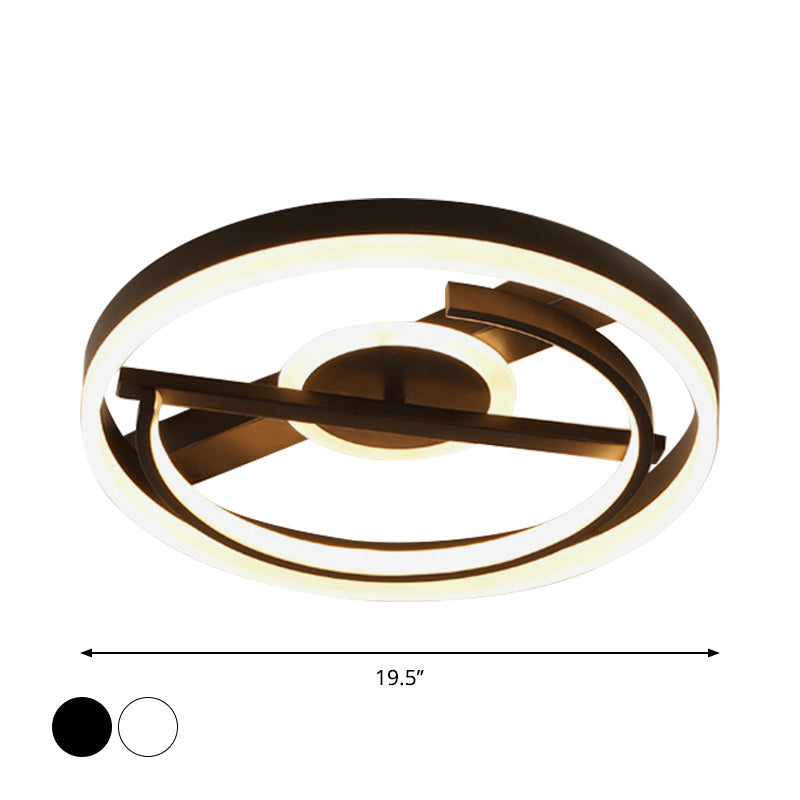 Minimalist Led Circular Hotel Ceiling Mount Lamp - Aluminum Flush Light In Black/White 16/19.5 Dia
