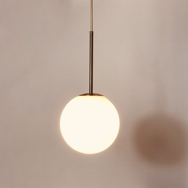 White Glass Ball Drop Pendant - 1 Light Brass Pendulum For Bedroom 6/8/10 Diameter