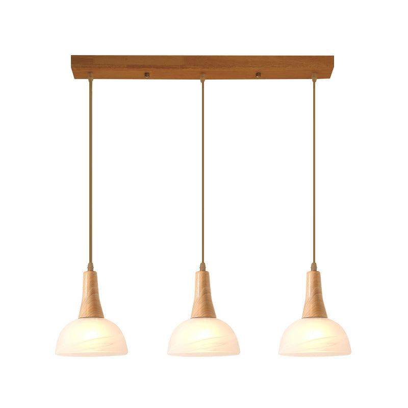 Nordic Ivory Glass 3-Head Cluster Pendant Bell/Bowl/Barrel Hang Lamp For Dining Room
