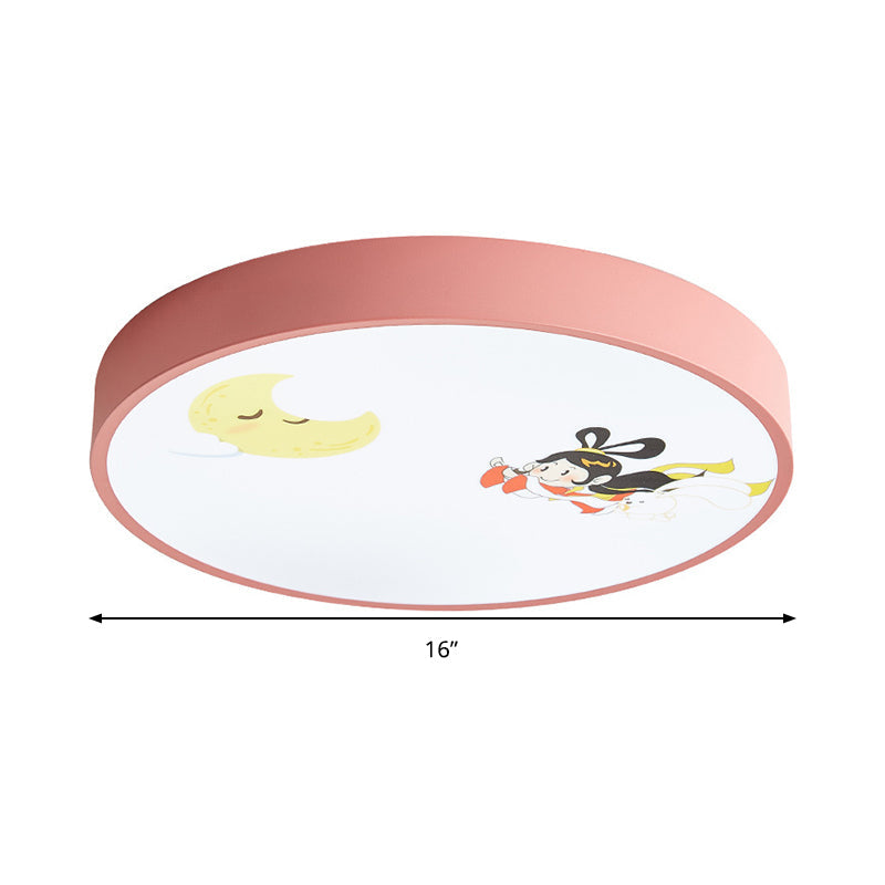 Pink Acrylic Flush Ceiling Light With Crescent & Fairy Baby Room Creative Lamp