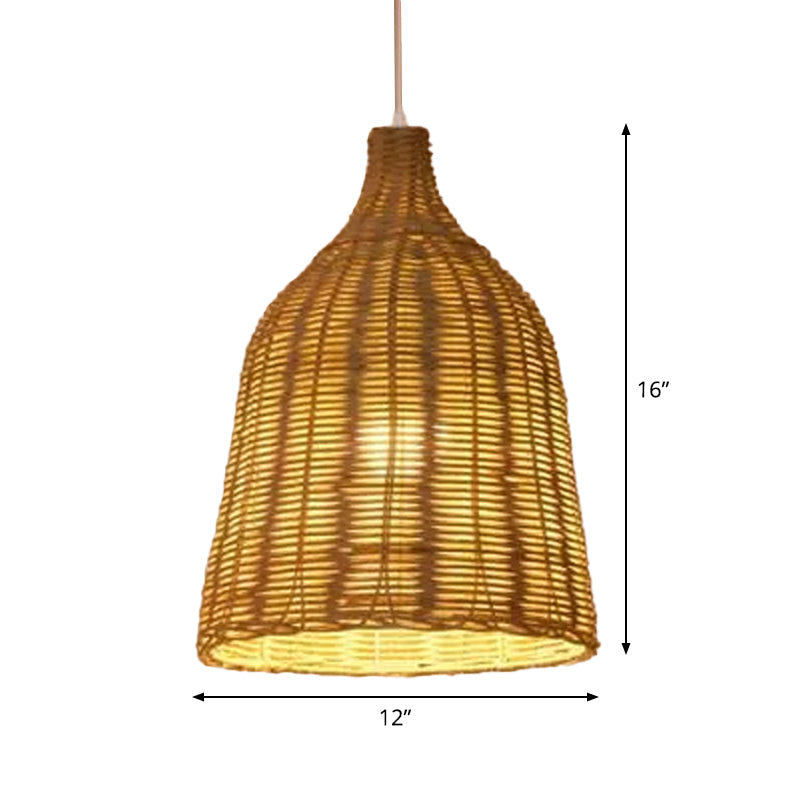 1-Light Asian Beige Pendant Lamp With Rattan Shade - Restaurant Pendulum Light
Alternatively A