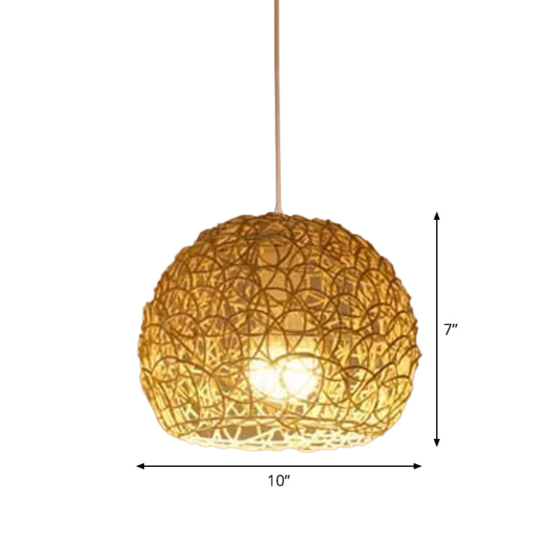 1-Light Asian Beige Pendant Lamp With Rattan Shade - Restaurant Pendulum Light
Alternatively A