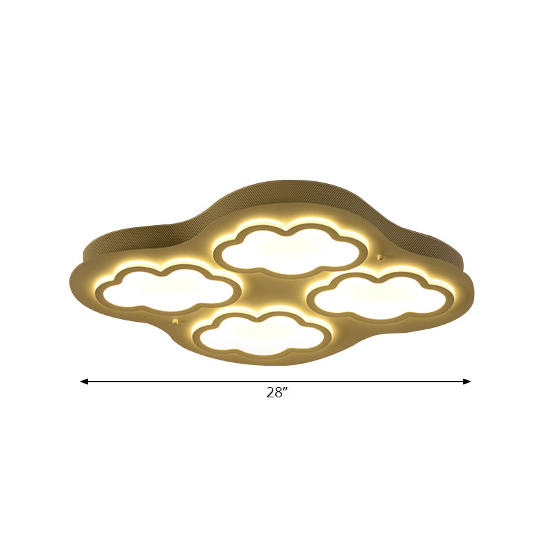 Cloudy Cartoon Led Ceiling Light For Kindergarten In White Acrylic Flush Mount