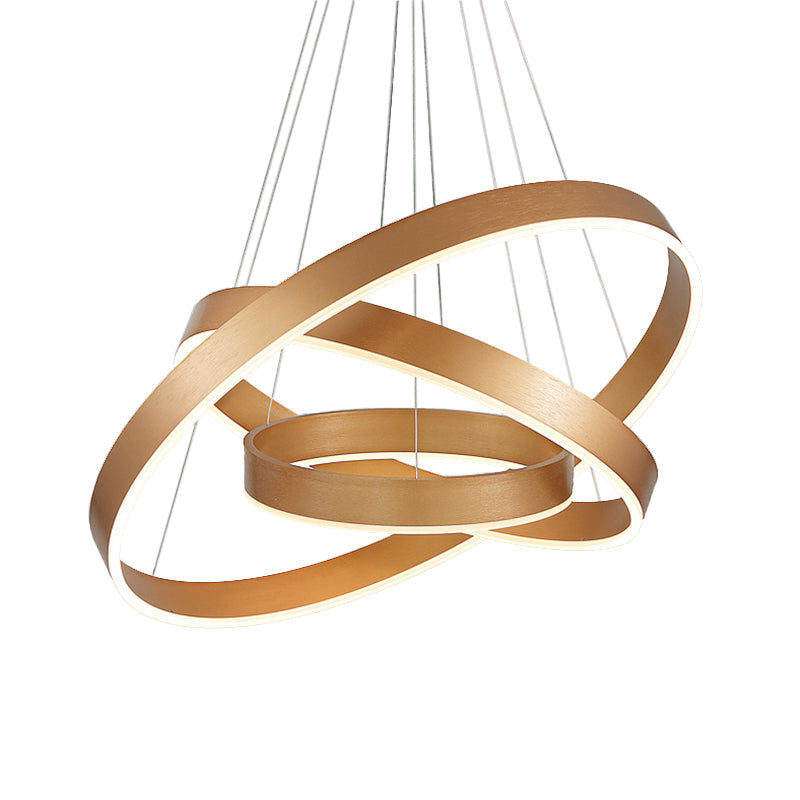 Minimalist Metal Led Chandelier | Circular Living Room Pendant Light 3 Heads Coffee/Gold