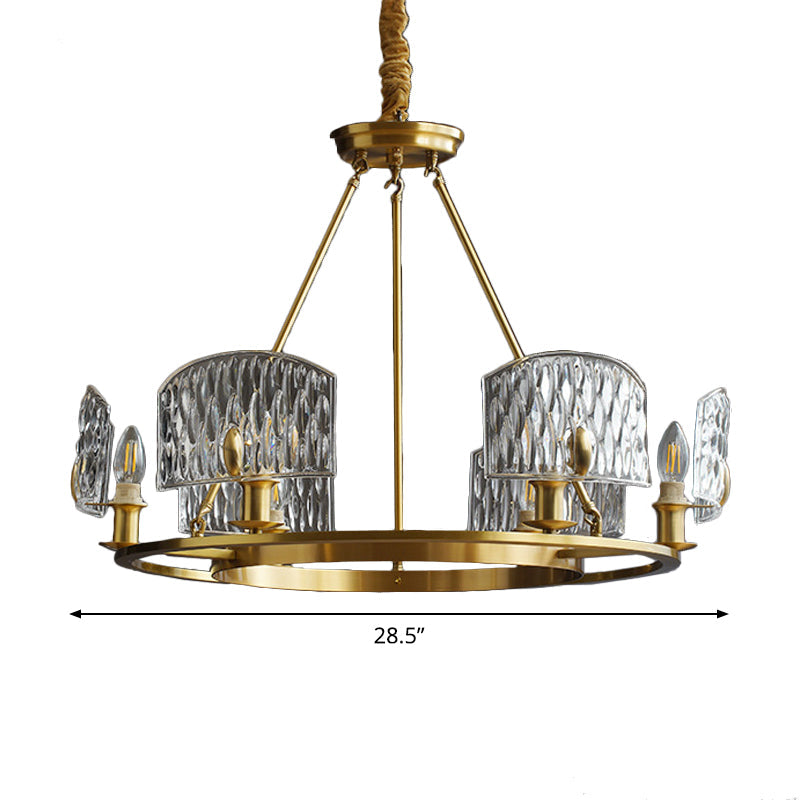 Mid-Century Textured Glass Circle Pendant Light With 6/8/10 Lights In Gold For Living Room