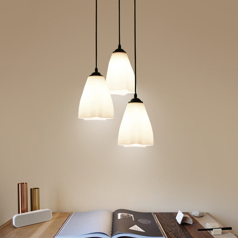 Simplicity Black Swirl Drop Pendant With White Glass Ruffled Cluster 3 / Round