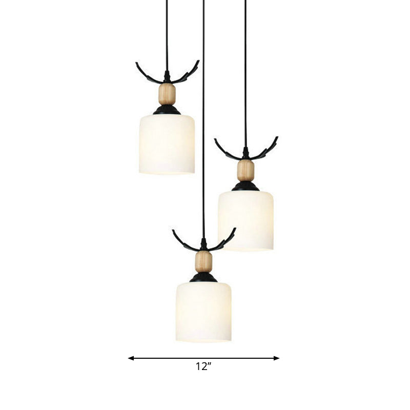 Opal Glass Stairs Pendulum Light: Modernist Cylinder Cluster Pendant In Black