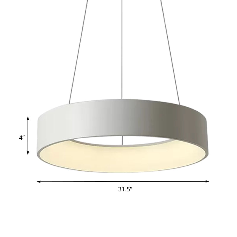 Minimalist Metal Ring Ceiling Light - 18/23.5/31.5 Dia White/Gray/Black Integrated Led Pendant