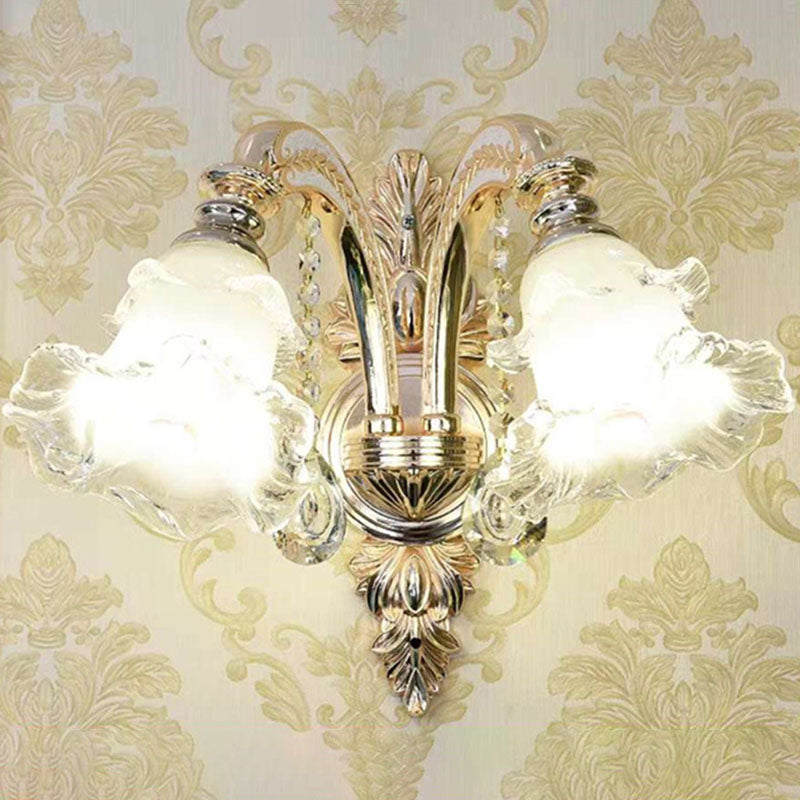 Nordic Gold Flower Chandelier Light Fixture With Frosted Textured Glass Shade - Hanging Lighting 2 /